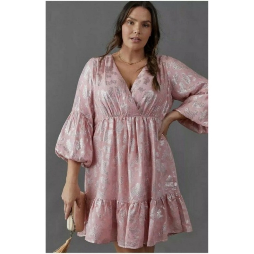 NWT PLUS Anthropology dress pink and silver
